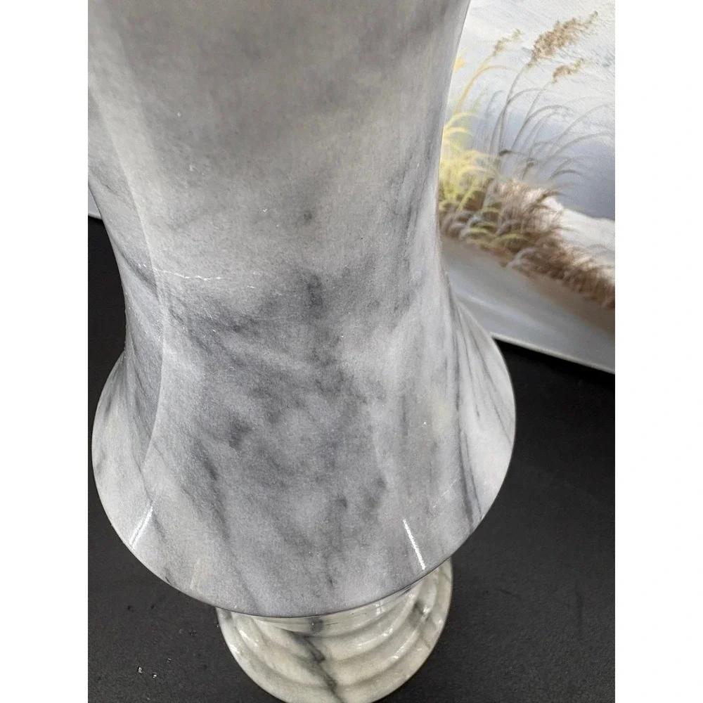 Gray White Marble Stone Vase Tapered Polished Decorative Bud Vase 8 Inch